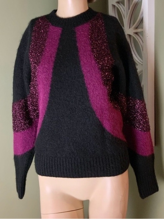 & Other Stories Sweaters - Black & Magenta Alpaca/Wool Blend Women's Crewneck Sweater